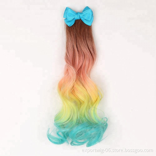 Kids Unicorn Faux Hair Barrette Clip Ombre Color Hair Extensions With Bowknot